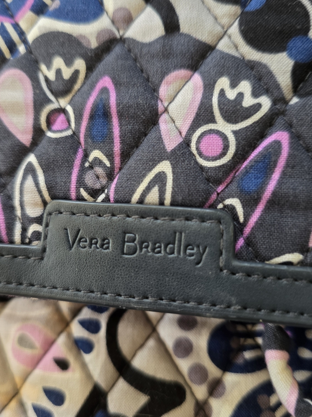 Vera Bradley Quilted Crossbody in Black with Pink & Blue Accents